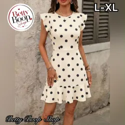 Vestido blanco hueso con lunares corte recto y fresco