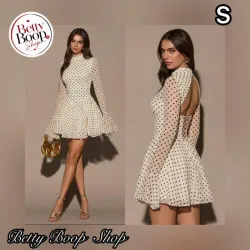 Vestido blanco hueso estampado polka dot de mangas largas