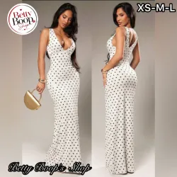 Vestido blanco polka dot ajustado corte sirena