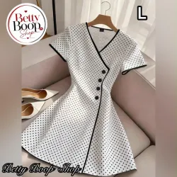 Vestido blanco polka dot estilo asiático