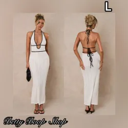 Vestido blanco tejidos con bordes negros