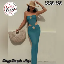 Vestido body azul verdoso pegado con estrellas de mar