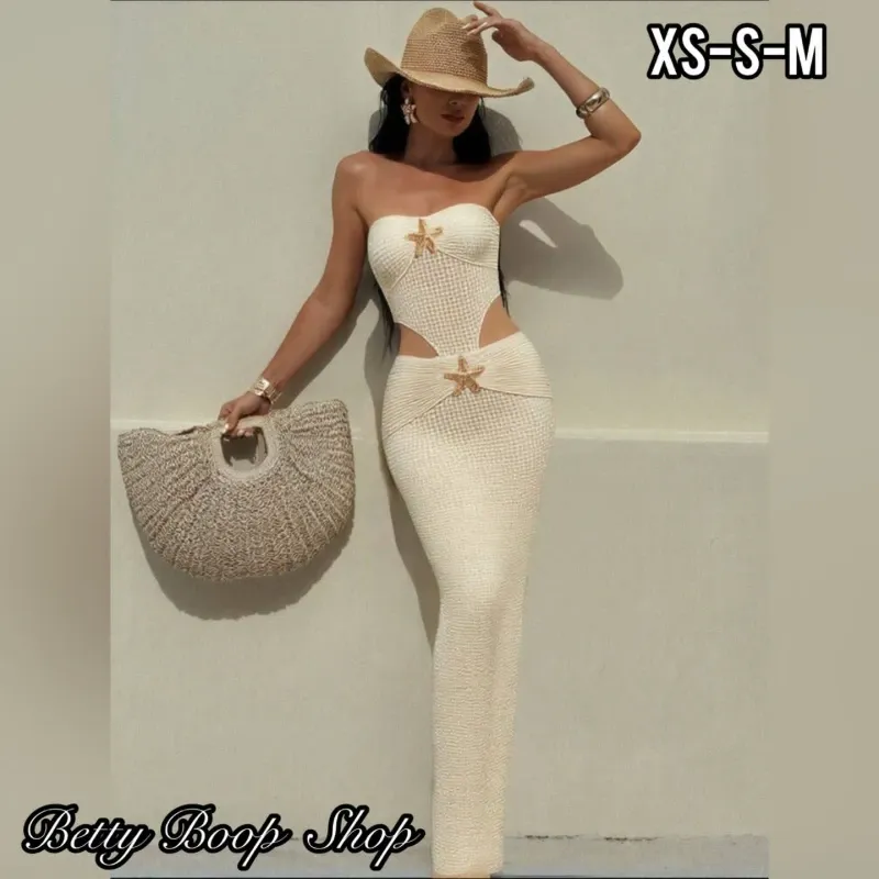 Vestido body color hueso pegado con estrella dorada