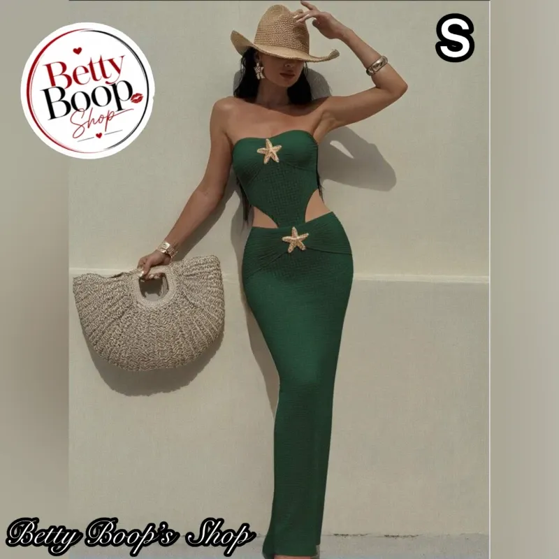 Vestido body verde oscuro pegado con estrellas de mar