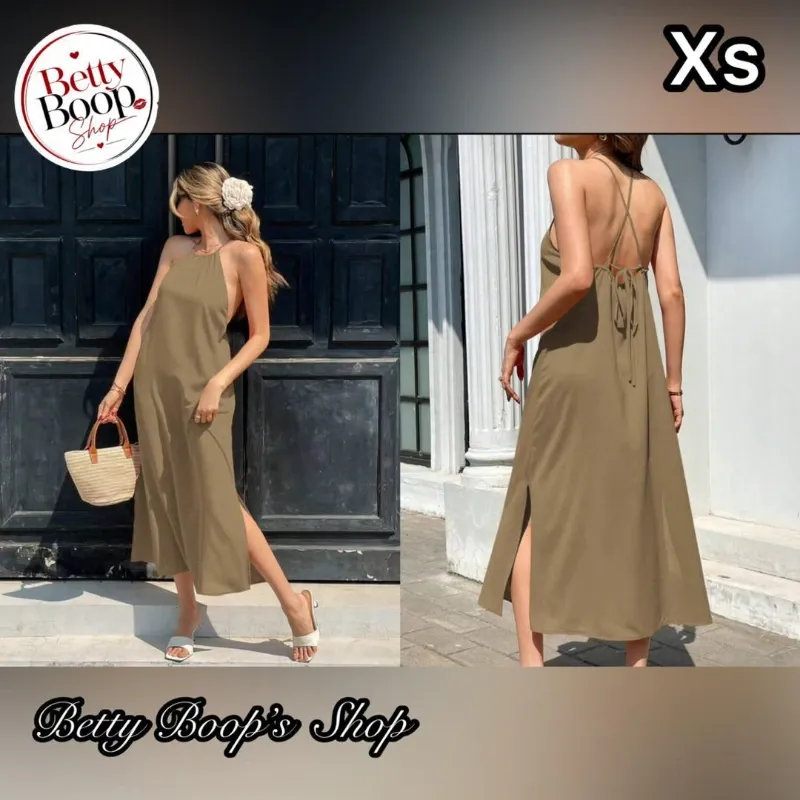 Vestido caqui casual de espalda abierta