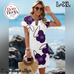 Vestido con estampado de flores moradas corte recto y fresco