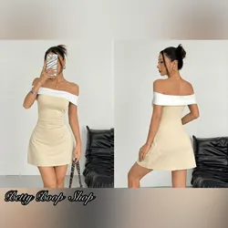Vestido beis con caída en hombros color blanco