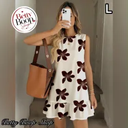 Vestido estampado con flores en marrón, corte recto y fresco