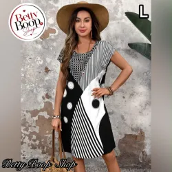 Vestido estampado en blanco y negro corte recto fresco