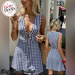 Vestido blanco y negro con estampado vichy