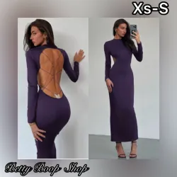 Vestido índigo ajustado de mangas largas con espalda abierta
