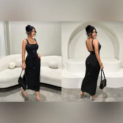 Vestido negro camiseta ajustado con piedras