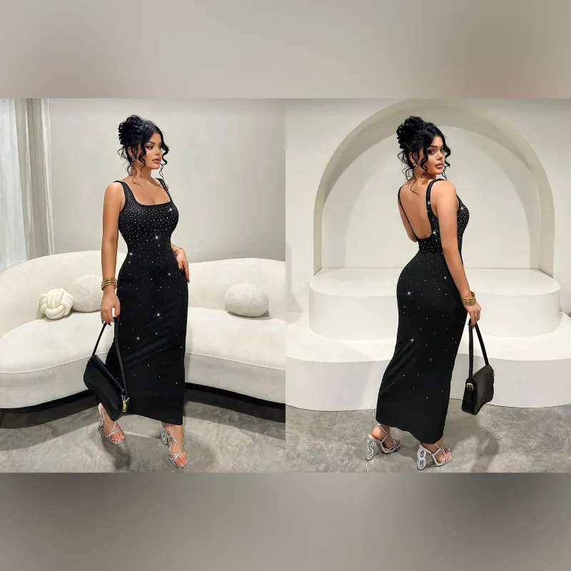 Vestido negro camiseta ajustado con piedras