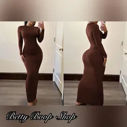 Vestido marrón largo mangas largas