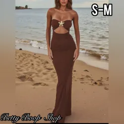 Vestido marrón strapless de top con estrella de mar dorado