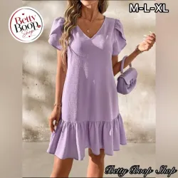 Vestido morado de mangas cortas corte recto y fresco 