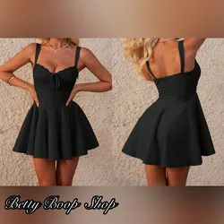 Vestido negro corte princesa de tirantes