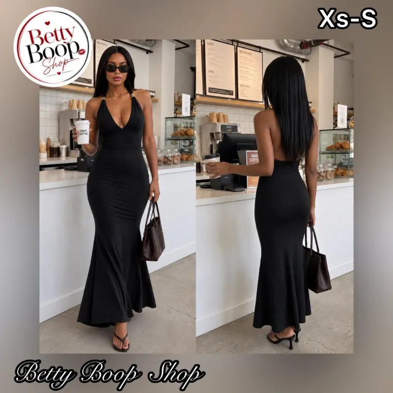 Vestido negro corte sirena con escote en V