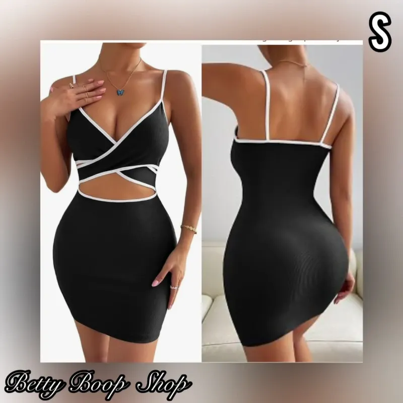 Vestido negro de escote cruzado