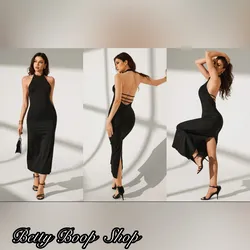 Vestido negro de tiras de en espalda