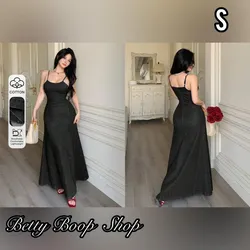 Vestido negro largo de mezclilla elastizada