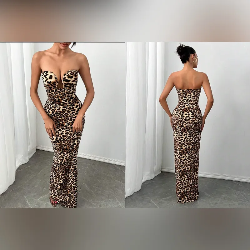 Vestido animal print leopardo con escote en senos