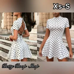 Vestido polka dot de cuello y mangas con espalda abierta