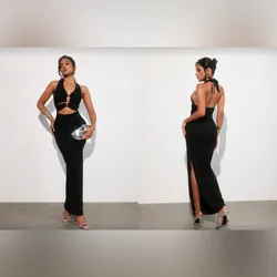 Vestido negro abierto con escotes 