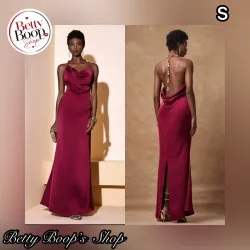 Vestido rojo burdeos satinado con piedras en la espalda