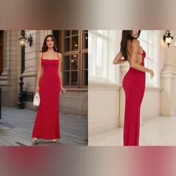 Vestido rojo largo con escote en la espalda