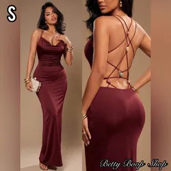 Vestido rojo vino con tiras en la espalda