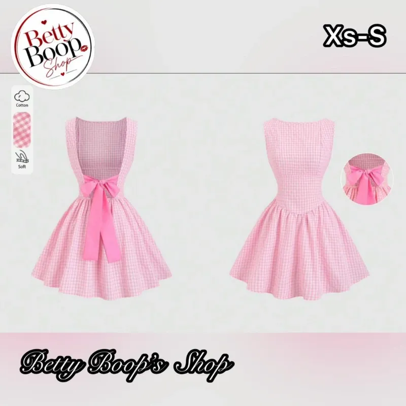 Vestido rosa estampado vichy con lazo