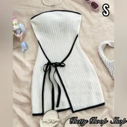 Vestido strapless casual en blanco con bordes negros