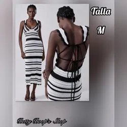 Vestido tejido blanco y negro con escote en la espalda