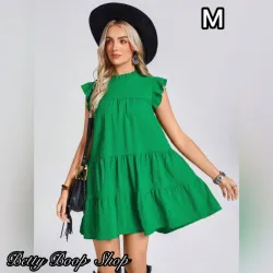 Vestido verde corte recto de mangas cortas