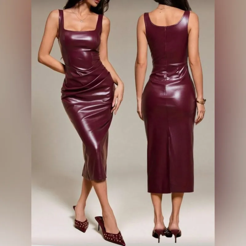 Vestido rojo vino ajustado de petróleo