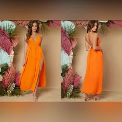 Vestido naranja abierto con escote en la espalda