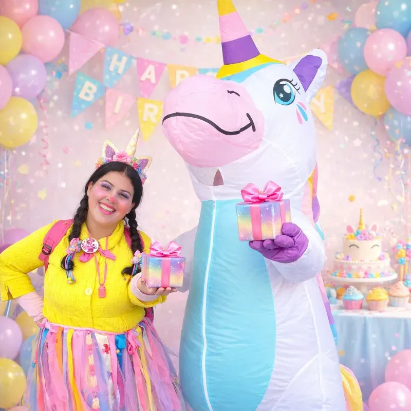 Entrega sorpresa con Tano el unicornio 🦄 y la Payasita Tuti 🤡