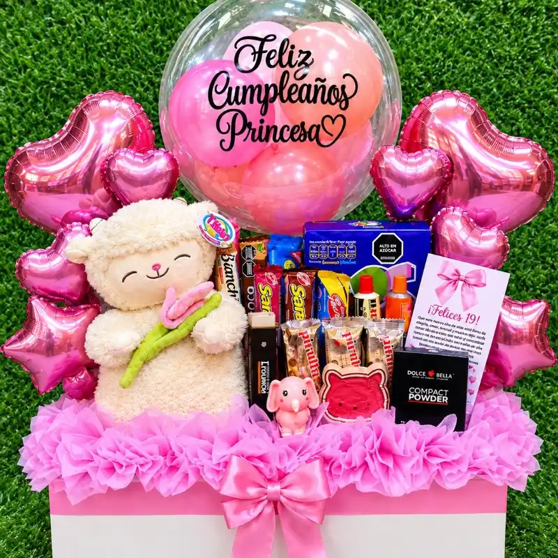 Regalo con peluche y maquillaje