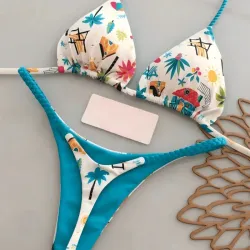 Bikini Azul y Blanco de palmeras