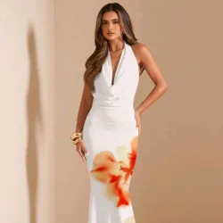 Vestido Blanco Floreado largo