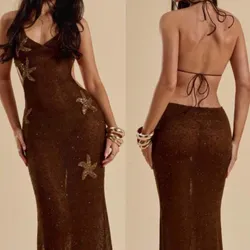 Vestido marrón de brillitos