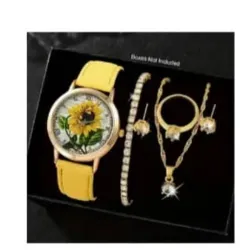 Conjunto Reloj + 5 pzas de joyas Tema Girasol Amarillo