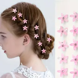 Mini Horquillas Trenzadas con Flor Rosada