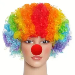 Peluca de Payaso Arcoiris con Nariz Roja para Halloween 🎃 