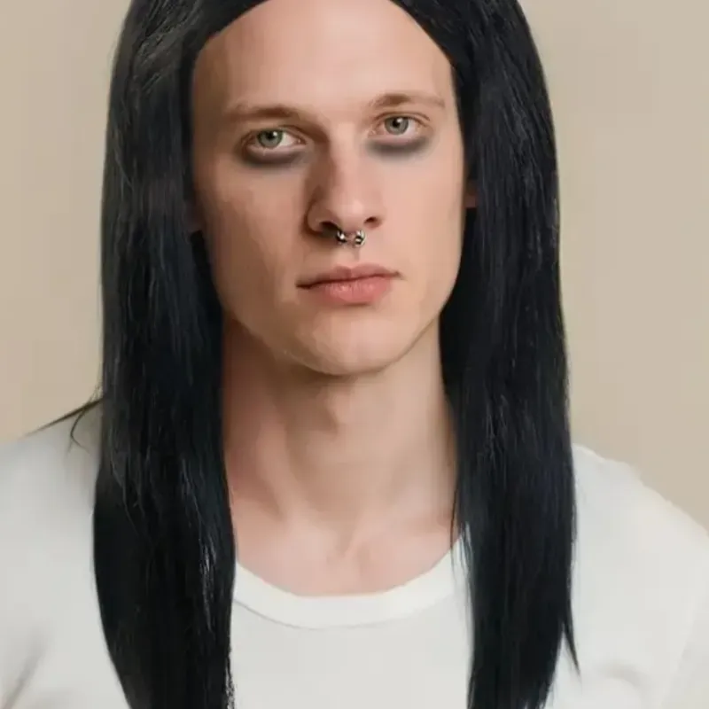 Peluca pelo negro para hombre rockero. 3400 cup