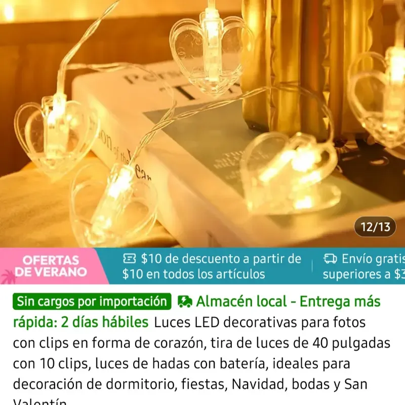 Cadena de luces con corazones