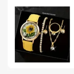 Conjunto Reloj + 5 pzas de joyas Tema Girasol Amarillo