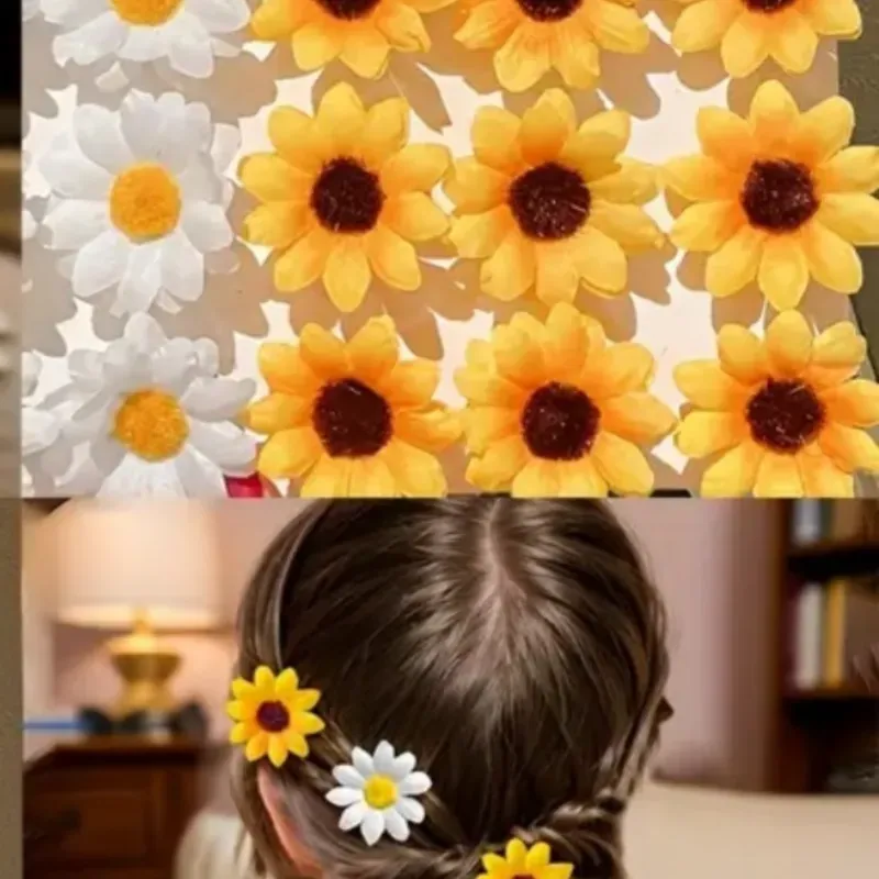Pinzas de Pelo Flores Amarillas y Blancas