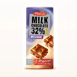 Milk Chocolate 32% Cacao Nuts & Raisins Pobeda